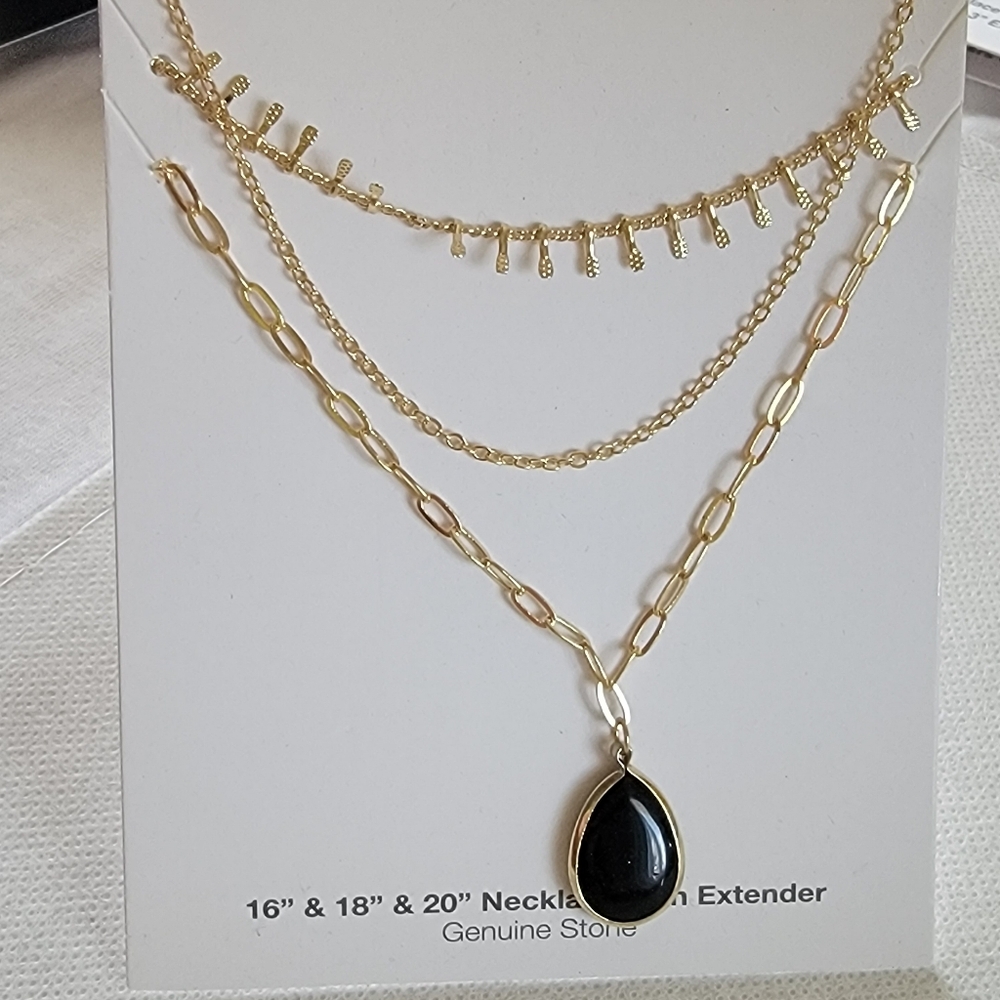 Three Rows Hanging Stones Layered Necklace Set - Picture 6 of 8